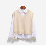 Vest Women Knitted V-neck Solid Loose Stylish Casual Korean Style Simple Side-slit Asymmetrical Womens Waistcoats All-match Chic