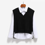 Vest Women Knitted V-neck Solid Loose Stylish Casual Korean Style Simple Side-slit Asymmetrical Womens Waistcoats All-match Chic