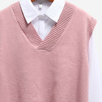 Vest Women Knitted V-neck Solid Loose Stylish Casual Korean Style Simple Side-slit Asymmetrical Womens Waistcoats All-match Chic