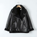 Fur Long Sleeved Loose Belt Warm Women's Jacket Lamb Wool Winter Thickened Locomotive Lapel Female Coat Beige Black Chic PU Tops