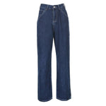 Retro Blue Woman Jeans Causal Loose Baggy High Waist Skinny Pockets Cargo Pants Zipper Button Wide Leg Jeans Mujer Pantalones