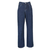 Retro Blue Woman Jeans Causal Loose Baggy High Waist Skinny Pockets Cargo Pants Zipper Button Wide Leg Jeans Mujer Pantalones