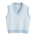 KPYTOMOA Women 2020 Fashion Oversized Houndstooth Knitted Vest Sweater Vintage Sleeveless Side Vents Female Waistcoat Chic Tops
