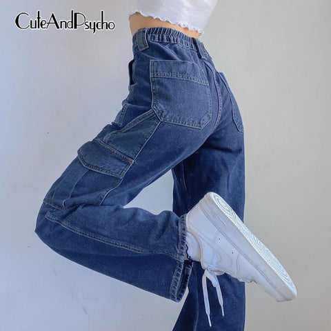 Patchwork Big Pockets Baggy Jeans Vintage Streetwear High Waisted Y2K Cargo Pants Harajuku Korean Denim Jeans 90s Cuteandpsycho