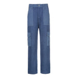 Sweetown England Preppy Style Straight Jeans Women Pockets Casual Baggy Cargo Pants Girls' 90s High Waist Streetwear Denim Pants