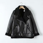 Tangada Women beige fur faux leather jacket coat with belt turn down collar Ladies 2019 Winter Thick Warm Oversized Coat 5B01