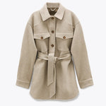 XNWMNZ Za Women 2020 Fashion With Belt Loose Woolen Jacket Coat Vintage Long Sleeve Side Pockets Female Outerwear Chic Overcoat