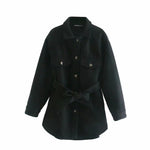 XNWMNZ Za Women 2020 Fashion With Belt Loose Woolen Jacket Coat Vintage Long Sleeve Side Pockets Female Outerwear Chic Overcoat