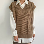Gtealife Women Vest Simple All-match Style V-neck Knitted Sweater Leisure Student Sleeveless Female Vintage sweater waistcoat