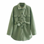 XNWMNZ Za Women 2020 Fashion With Belt Loose Woolen Jacket Coat Vintage Long Sleeve Side Pockets Female Outerwear Chic Overcoat