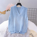 2020 Knitted Vest Woman Simple All-match  V-neck Knitted Sweater Leisure Student Sleeveless Female Vintage Sweater Waistcoat