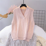 2020 Knitted Vest Woman Simple All-match  V-neck Knitted Sweater Leisure Student Sleeveless Female Vintage Sweater Waistcoat