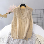 2020 Knitted Vest Woman Simple All-match  V-neck Knitted Sweater Leisure Student Sleeveless Female Vintage Sweater Waistcoat