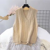 2020 Knitted Vest Woman Simple All-match  V-neck Knitted Sweater Leisure Student Sleeveless Female Vintage Sweater Waistcoat