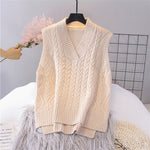 2020 Knitted Vest Woman Simple All-match  V-neck Knitted Sweater Leisure Student Sleeveless Female Vintage Sweater Waistcoat