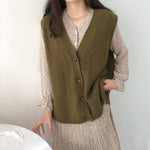 2020 Knitted Vest Woman Simple All-match  V-neck Knitted Sweater Leisure Student Sleeveless Female Vintage Sweater Waistcoat