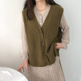 2020 Knitted Vest Woman Simple All-match  V-neck Knitted Sweater Leisure Student Sleeveless Female Vintage Sweater Waistcoat