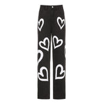 Vintage Heart Printed Y2K Baggy Jeans Women High Waist Harajuku Aesthetic Mom Jeans Denim Streetwear 90s Trousers Cuteandpsycho