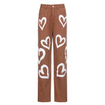 Vintage Heart Printed Y2K Baggy Jeans Women High Waist Harajuku Aesthetic Mom Jeans Denim Streetwear 90s Trousers Cuteandpsycho